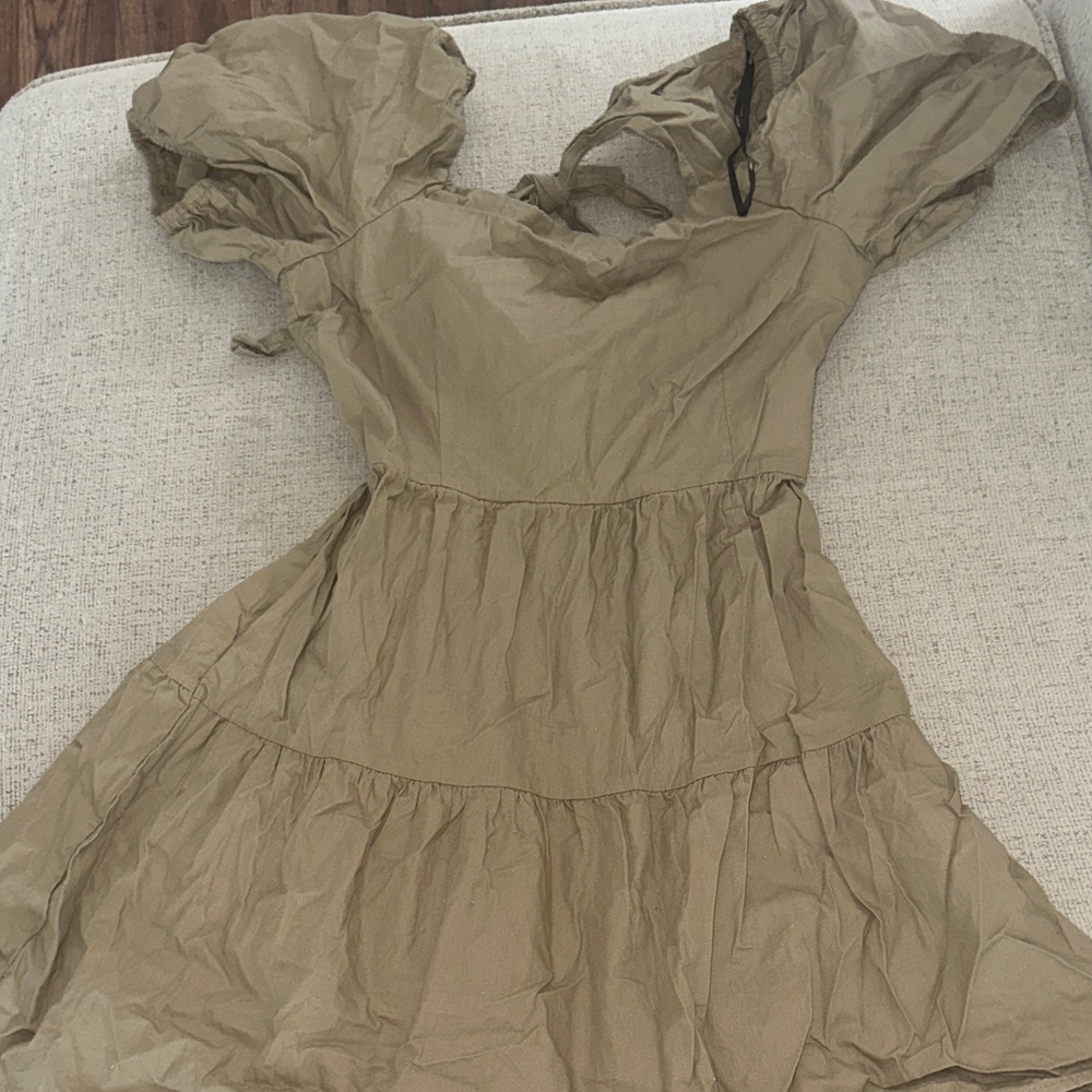 Forever 21 Green Puff Sleeve Mini Sundress